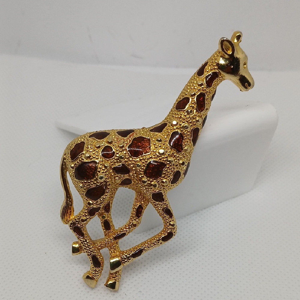 Kenneth Cole Gold and Brown Giraffe Brooch